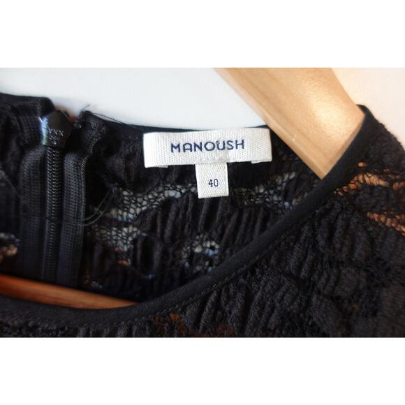 Manoush Dress Womens 8 Black Lace Polka Dot Maxi Long Sleeve Stretch Tulle Goth - Picture 4 of 12